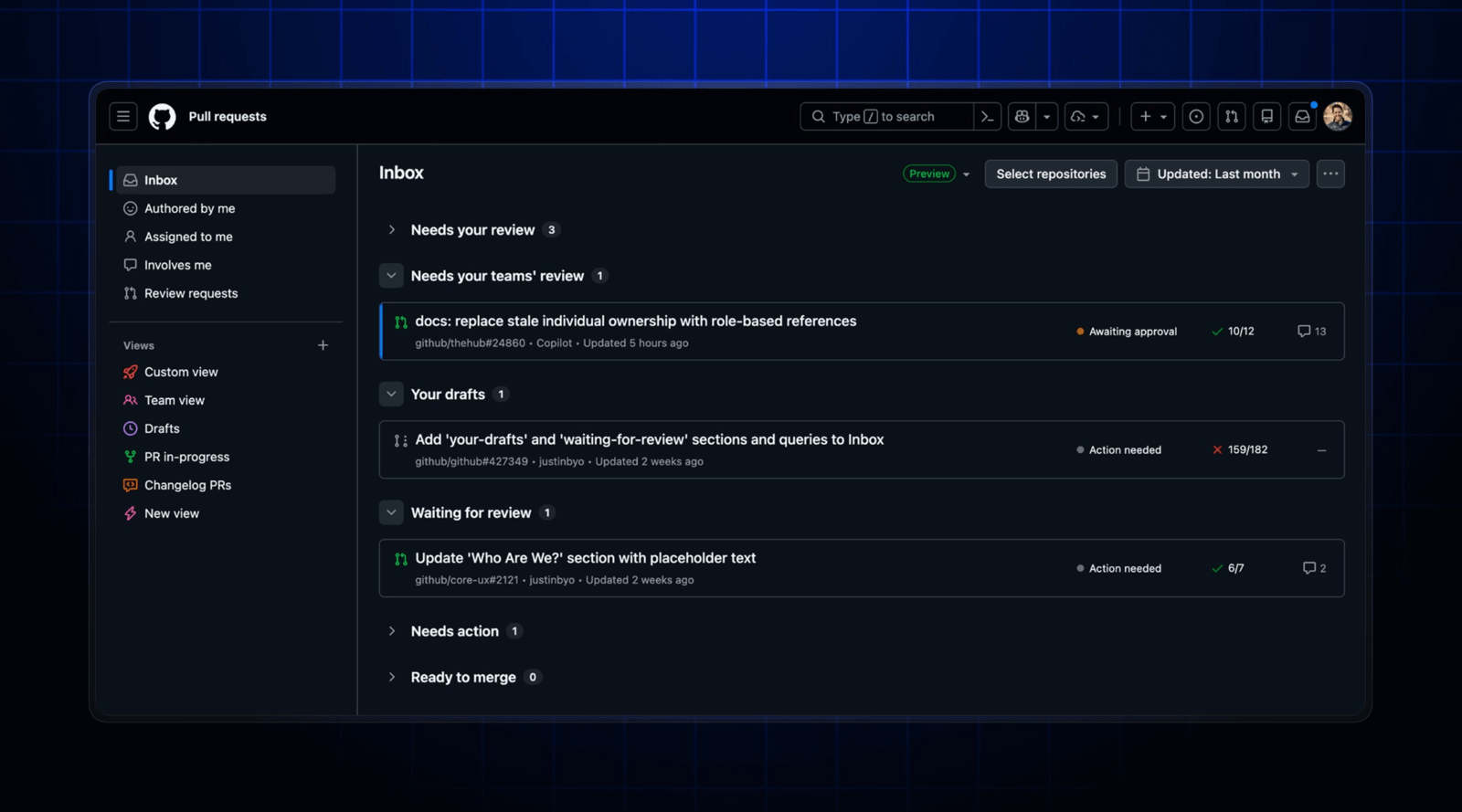 Global pull requests dashboard moves to opt-out public preview - GitHub ...