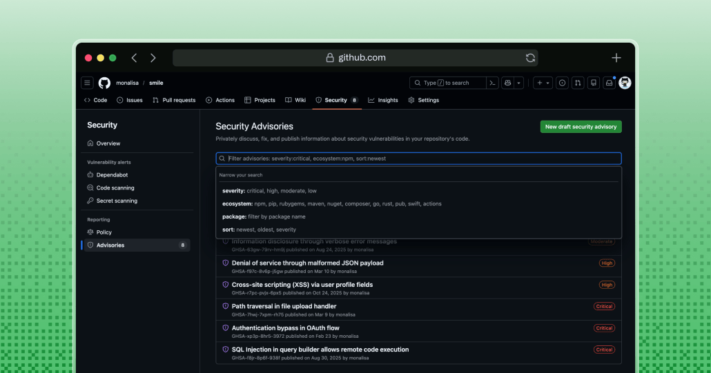 Search and filter bar for repository security advisories - GitHub Changelog