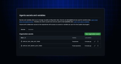 Changelog header with a screenshot of the settings UI for configuring Agents secrets at the organization level