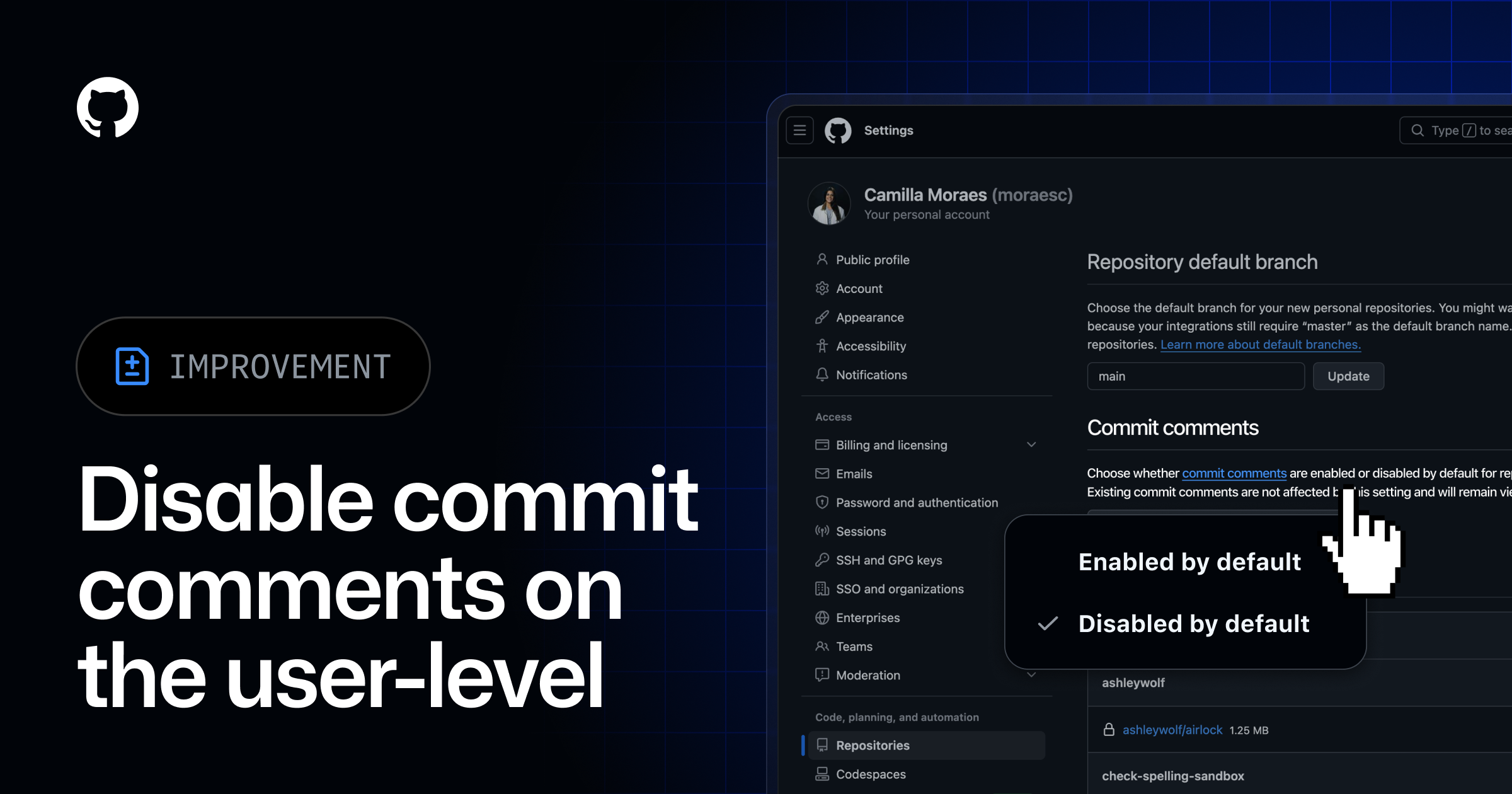 Disable commit comments on the user level