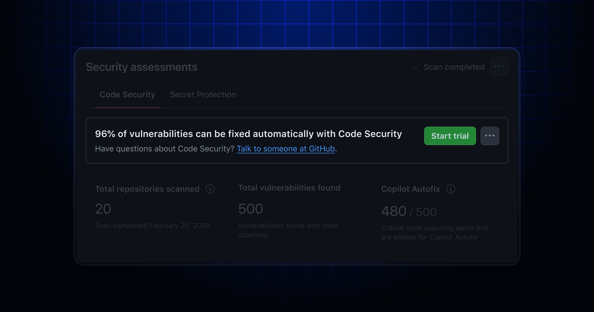 Start a GitHub Advanced Security trial from a risk assessment - GitHub ...