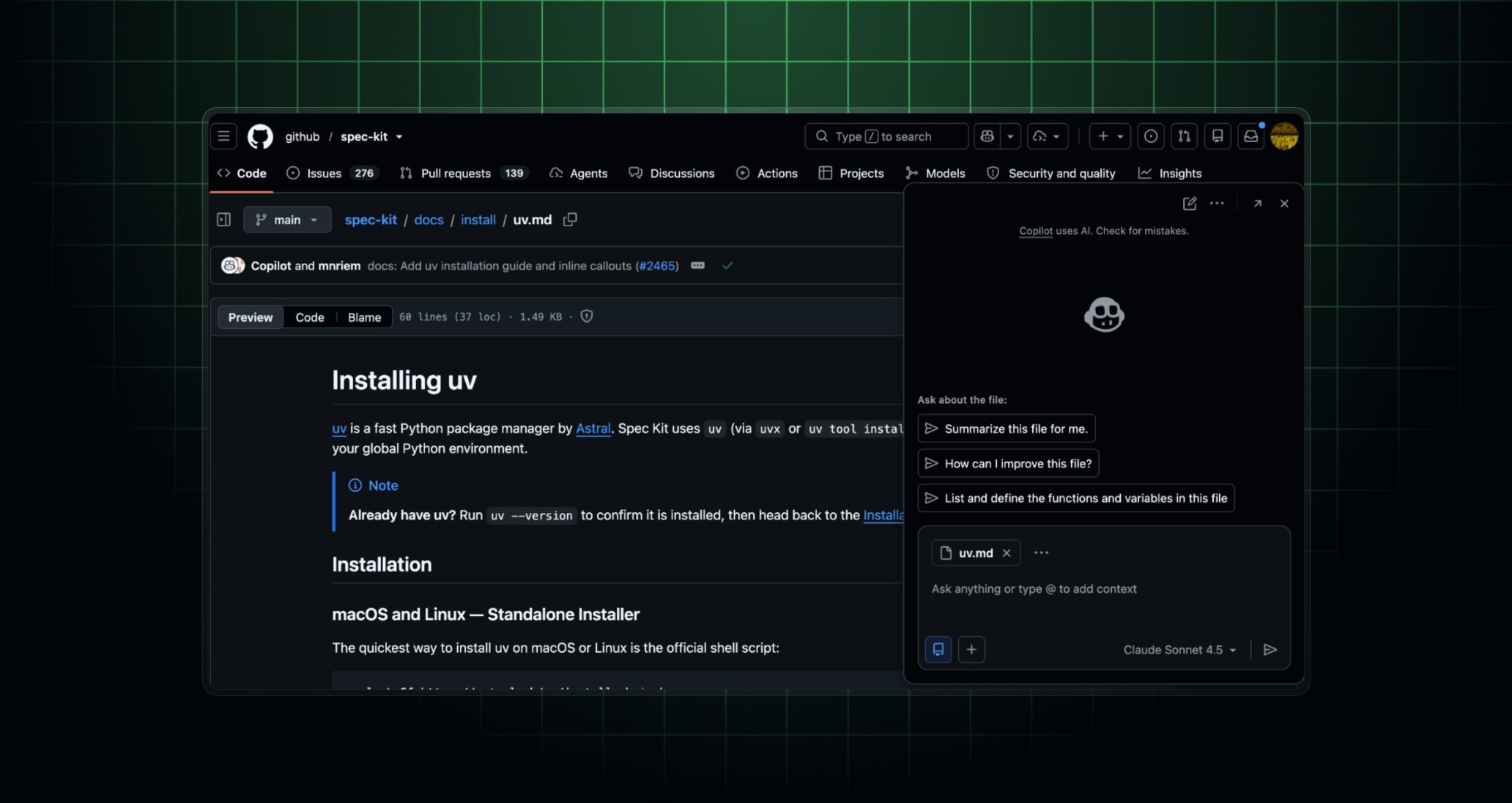 Contextual chat window on a GitHub repository