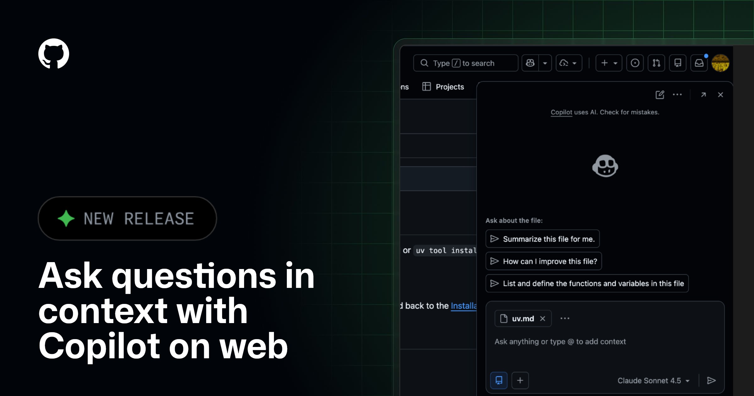 `GitHub Copilot` Web Chat Now Opens With Page Context