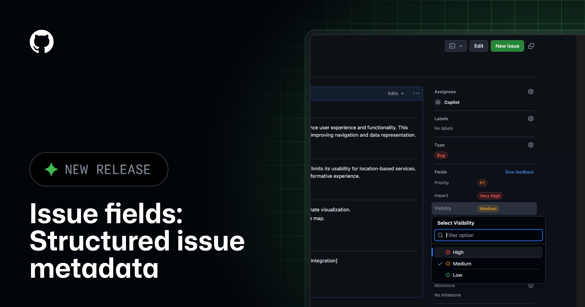 `GitHub` 이슈 필드, 모든 조직 대상 퍼블릭 프리뷰 시작