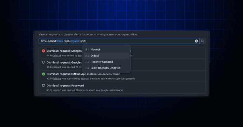 Filter secret scanning approval requests by sort order and bypass ...