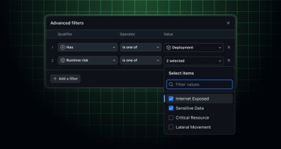 UI of security campaign filters with runtime context options