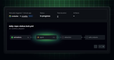 Actions run featuring an agentic workflow created by GitHub Agentic Workflows