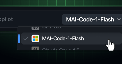 Model picker with MAI-Code-1-Flash selected