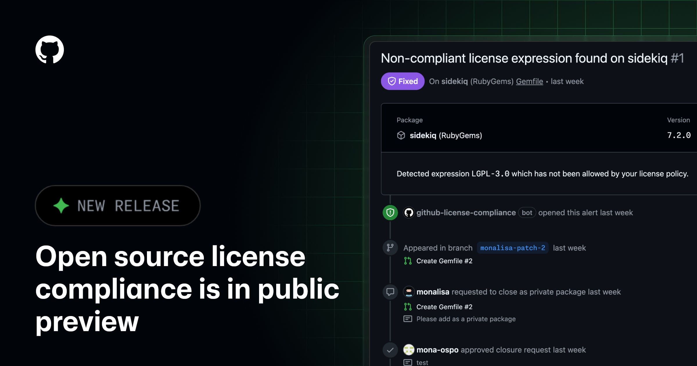 Open source license compliance is in public preview - GitHub Changelog
