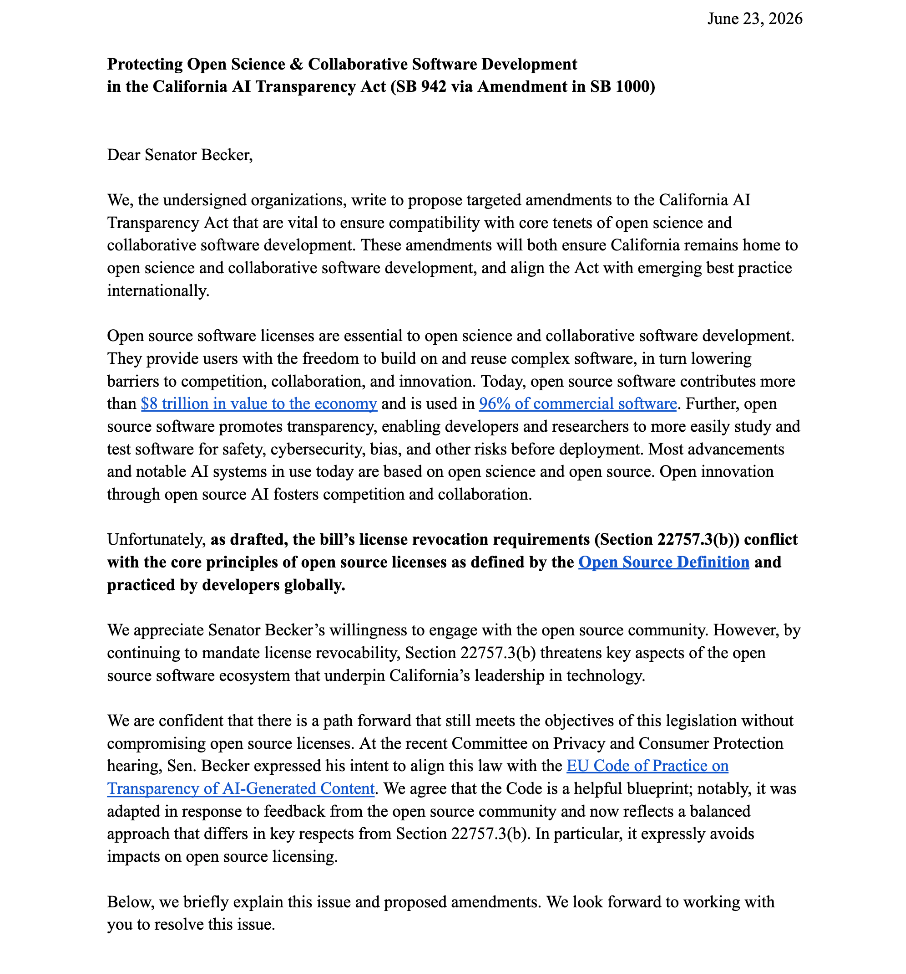 PDF of the letter sent to Senator Becker.