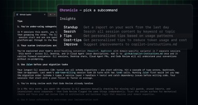 GitHub Copilot CLI with the chronicle command and response