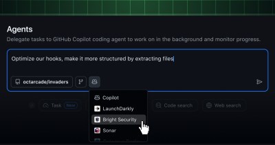 GitHub Agent panel with custom agent apps visible in pulldown menu