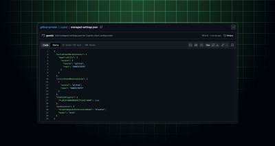 managed-settings.json and its contents shown in a .github-private repository file viewer