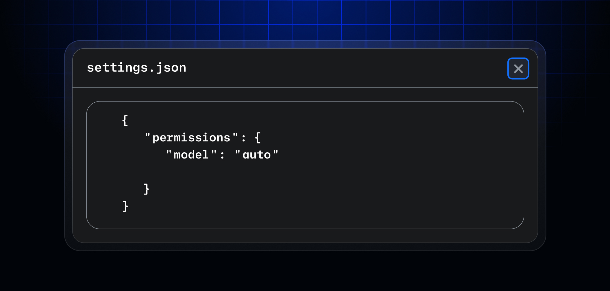 .json file including an example permission definition for model auto