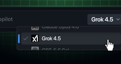The Copilot model picker showing Grok 4.5