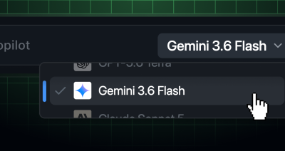 The Copilot model picker with Gemini 3.6 Flash selected