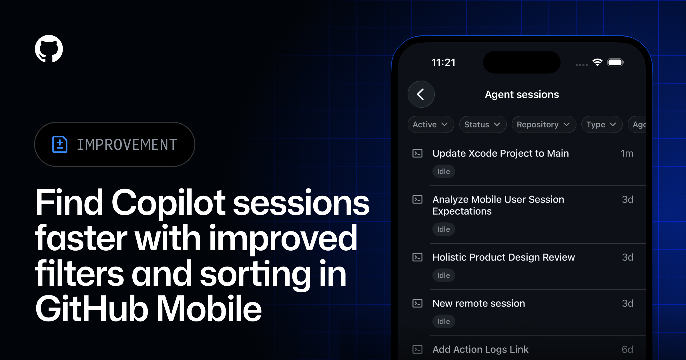 GitHub Mobile: Improved filters and sorting for Copilot sessions ...