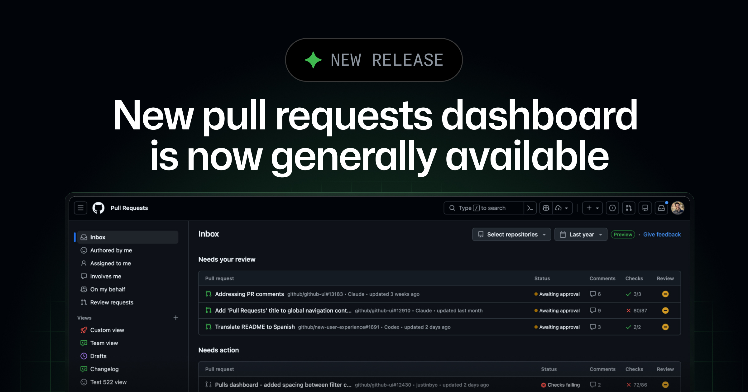 New pull requests dashboard is now generally available - GitHub Changelog