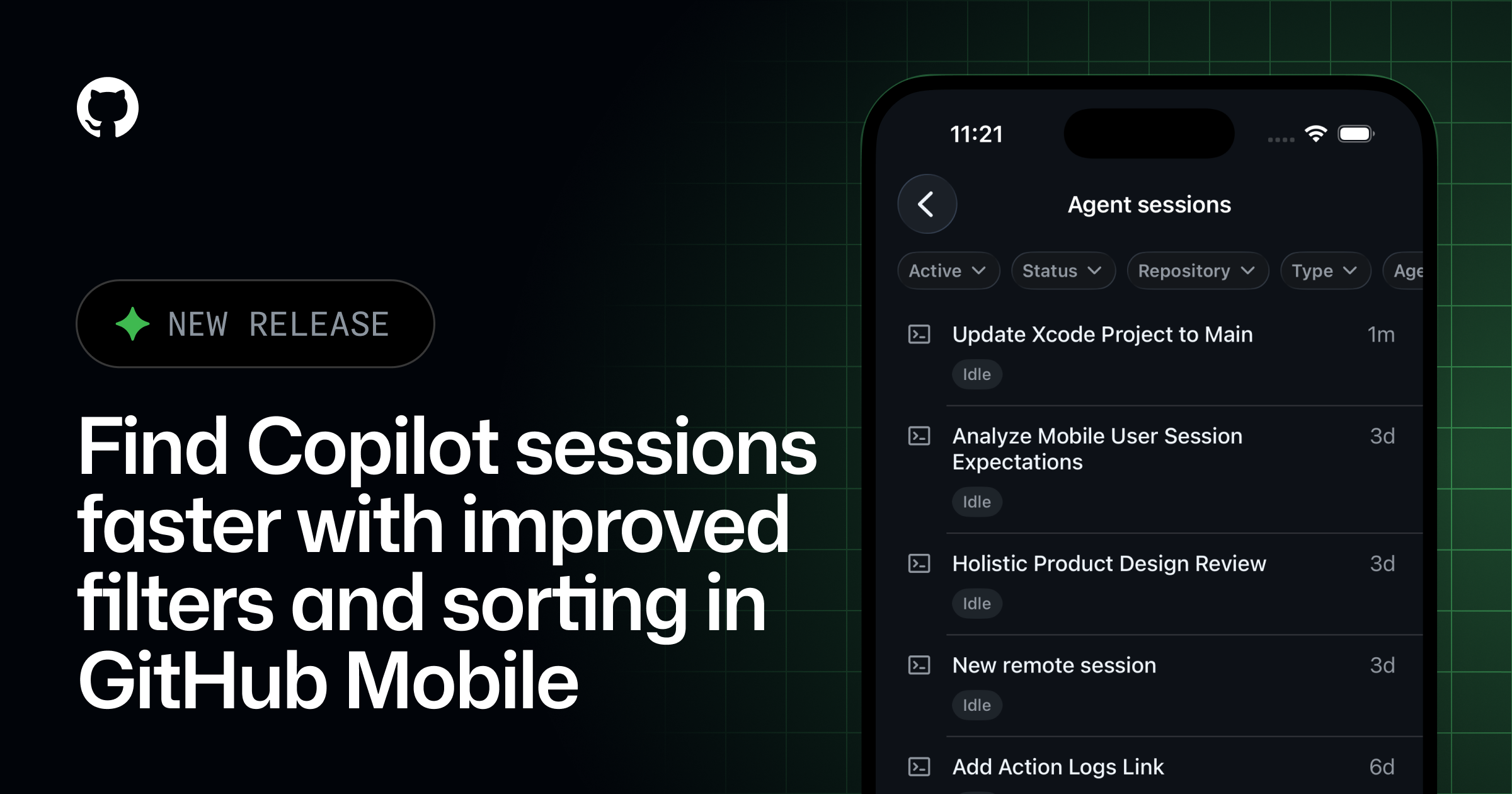 GitHub Mobile: Improved filters and sorting for Copilot sessions