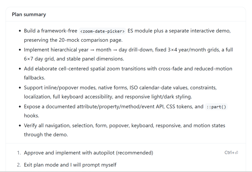 GitHub Copilot Autopilot implementing a plan.