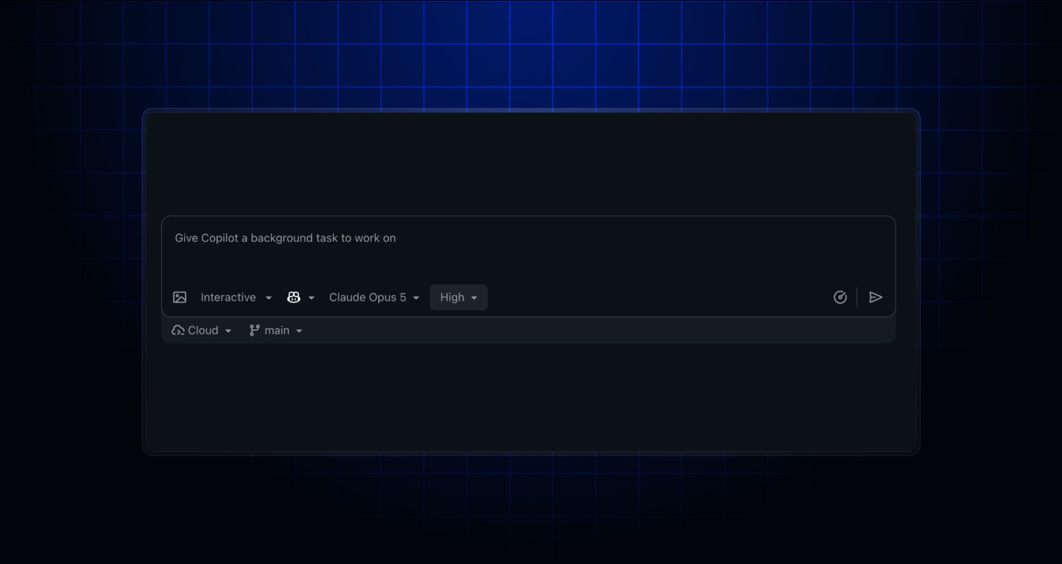 Screenshot of the input for starting a Copilot cloud agent task with the reasoning level selector focused