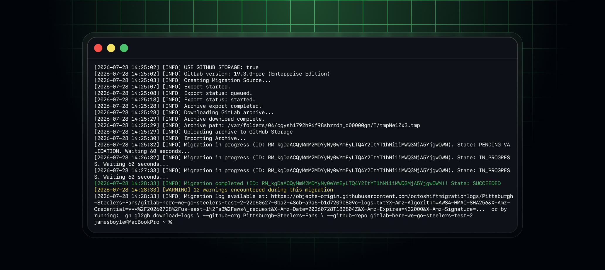 A migration performed using the gh gl2gh CLI extension
