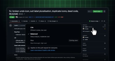 Header image depicting Lite and Balanced effort levels selectable in pull request UI