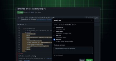 Dismissing a code scanning alert as Mitigated
