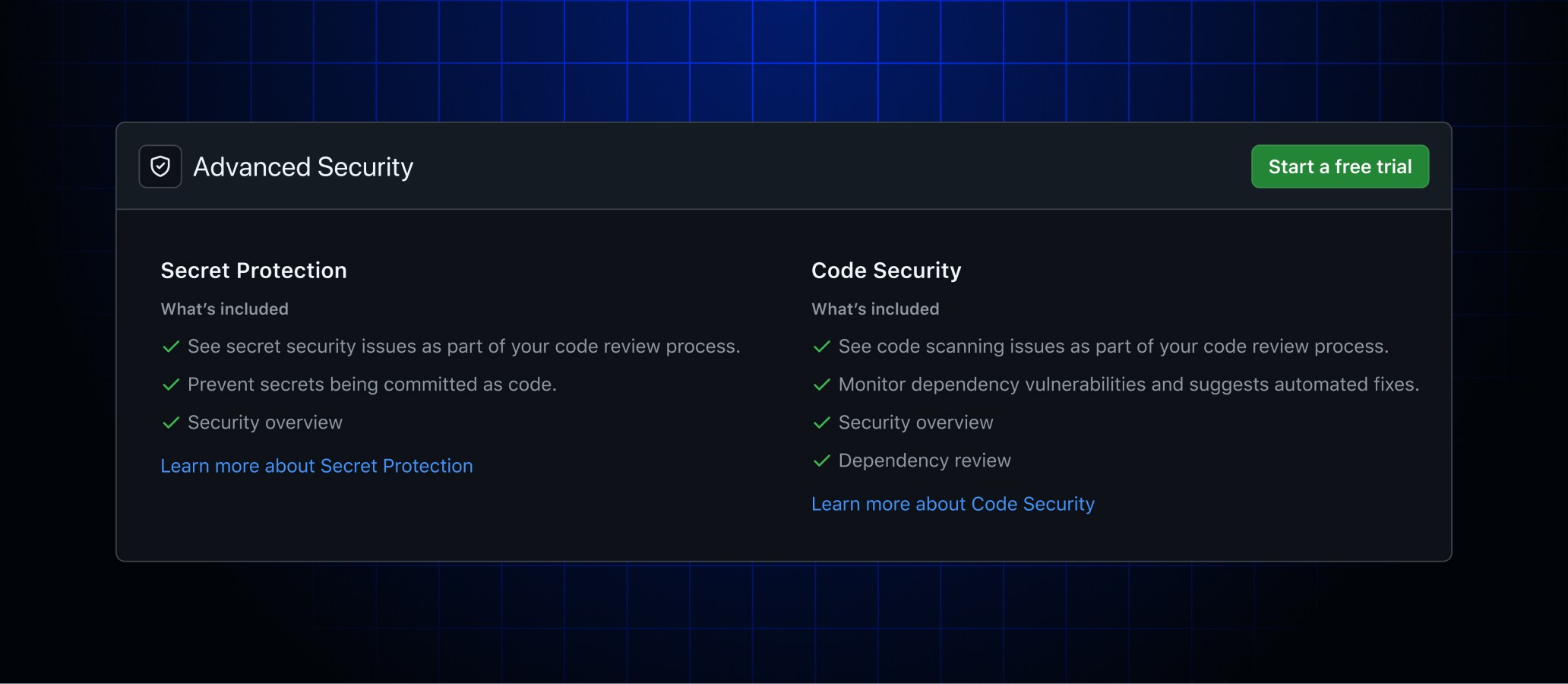 Screenshot of GitHub Advanced Security trial setup interface