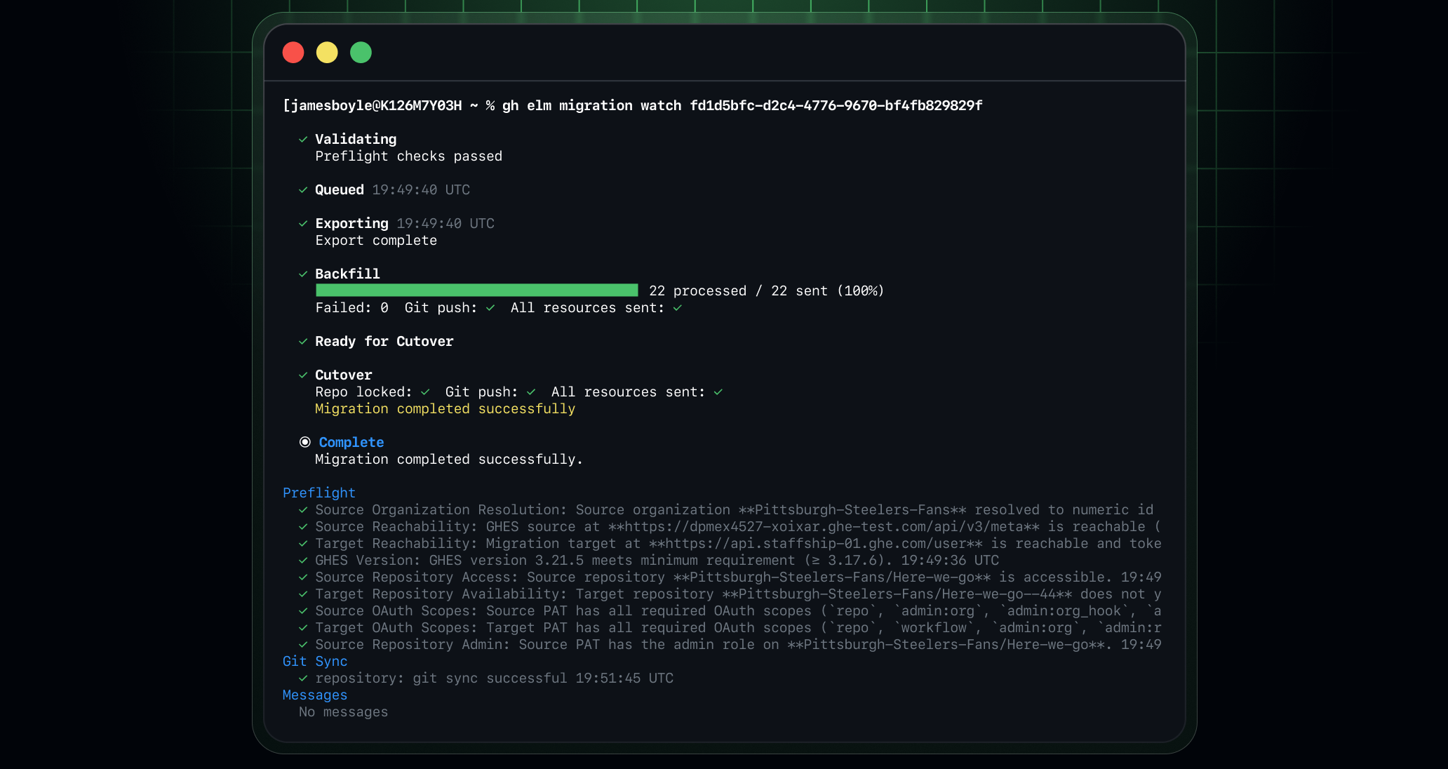 A migration performed using the gh elm CLI extension