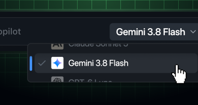 The Copilot model picker showing Gemini 3.8 Flash selected