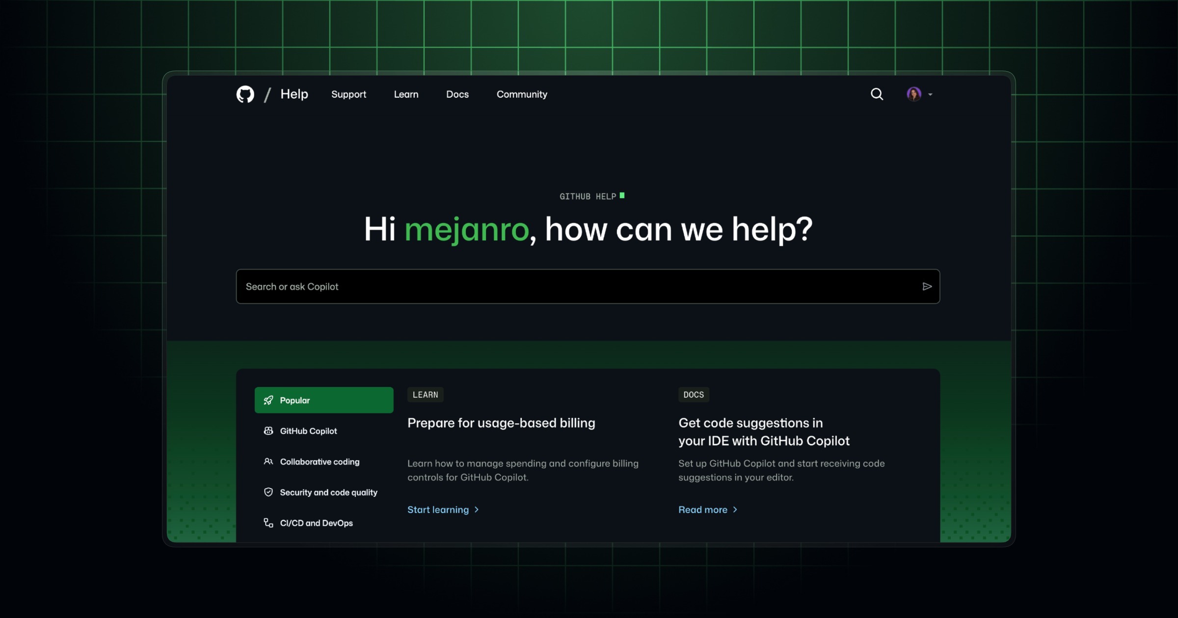 New customer portal help.github.com