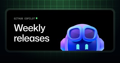 Small text on the left side that says "GITHUB COPILOT" with larger text underneath it that says "Weekly releases". On the right side is the GitHub Copilot logo.