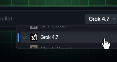 The Copilot model picker showing Grok 4.7