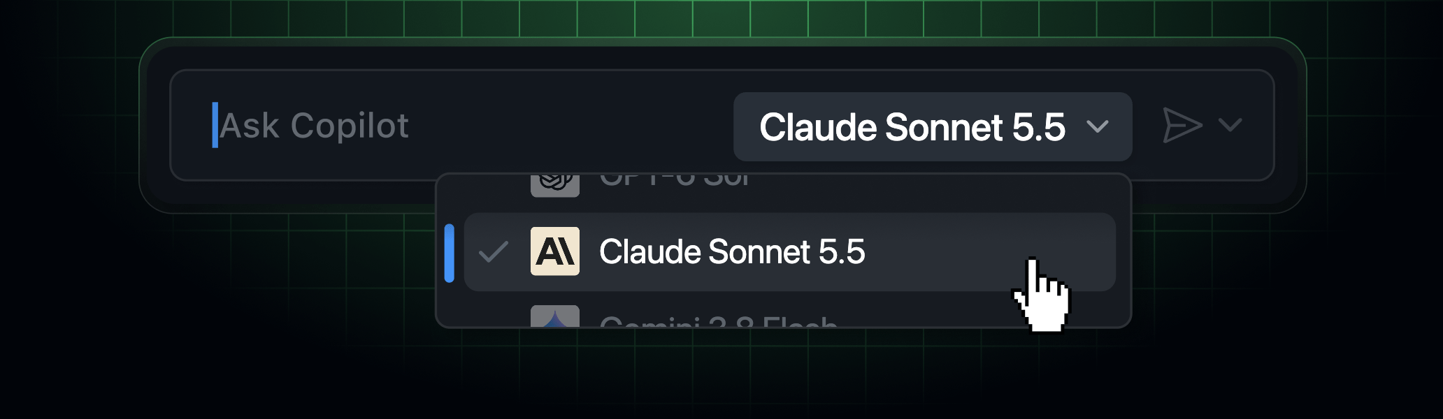 The Copilot model picker showing Claude Sonnet 5.5