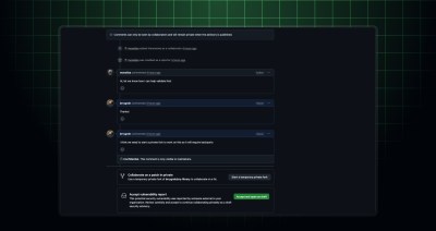 GitHub private vulnerability report and draft repository security advisory with confidential comments enabled.