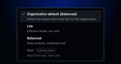 screenshot of Balanced review effort level default selected in settings