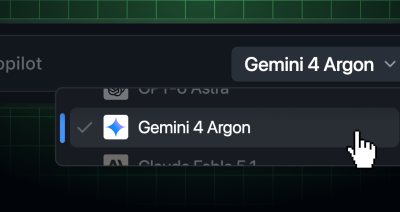 The Copilot model picker showing Gemini 4 Argon