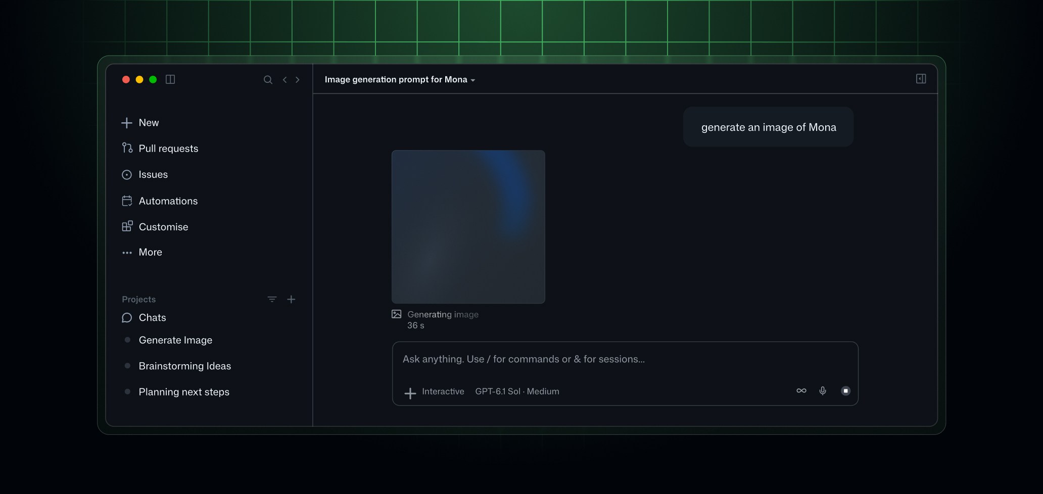 Copilot generating an image of Mona from a natural-language prompt