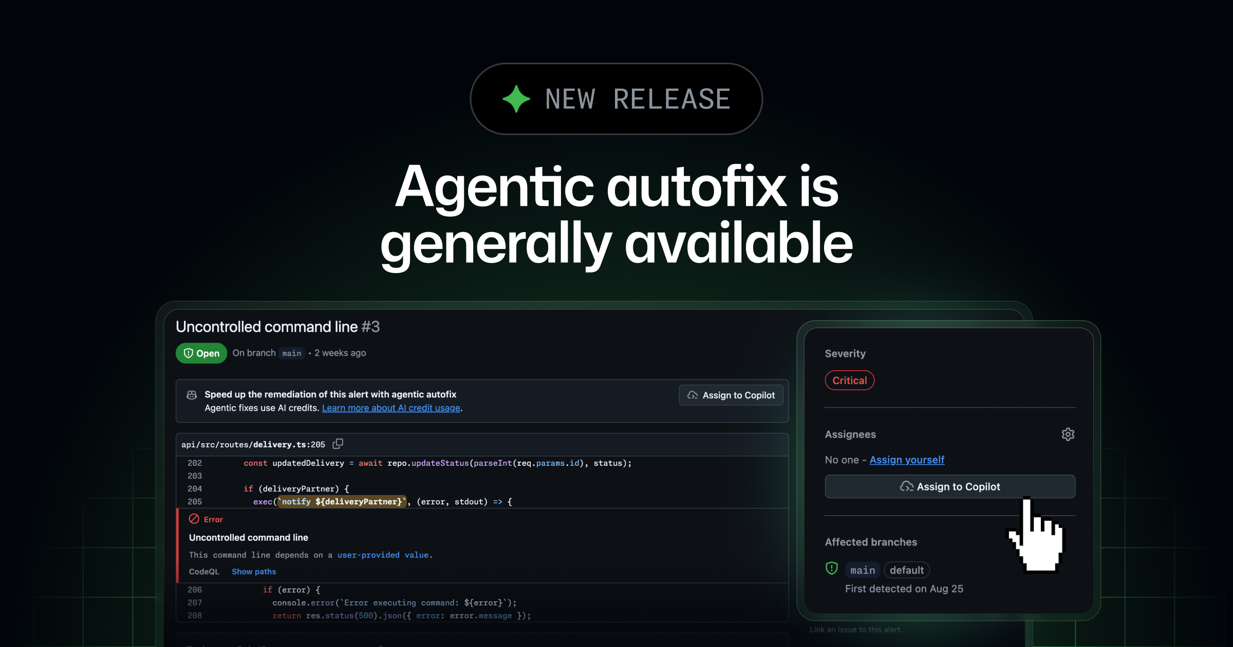 Agentic autofix for code scanning alerts general availability