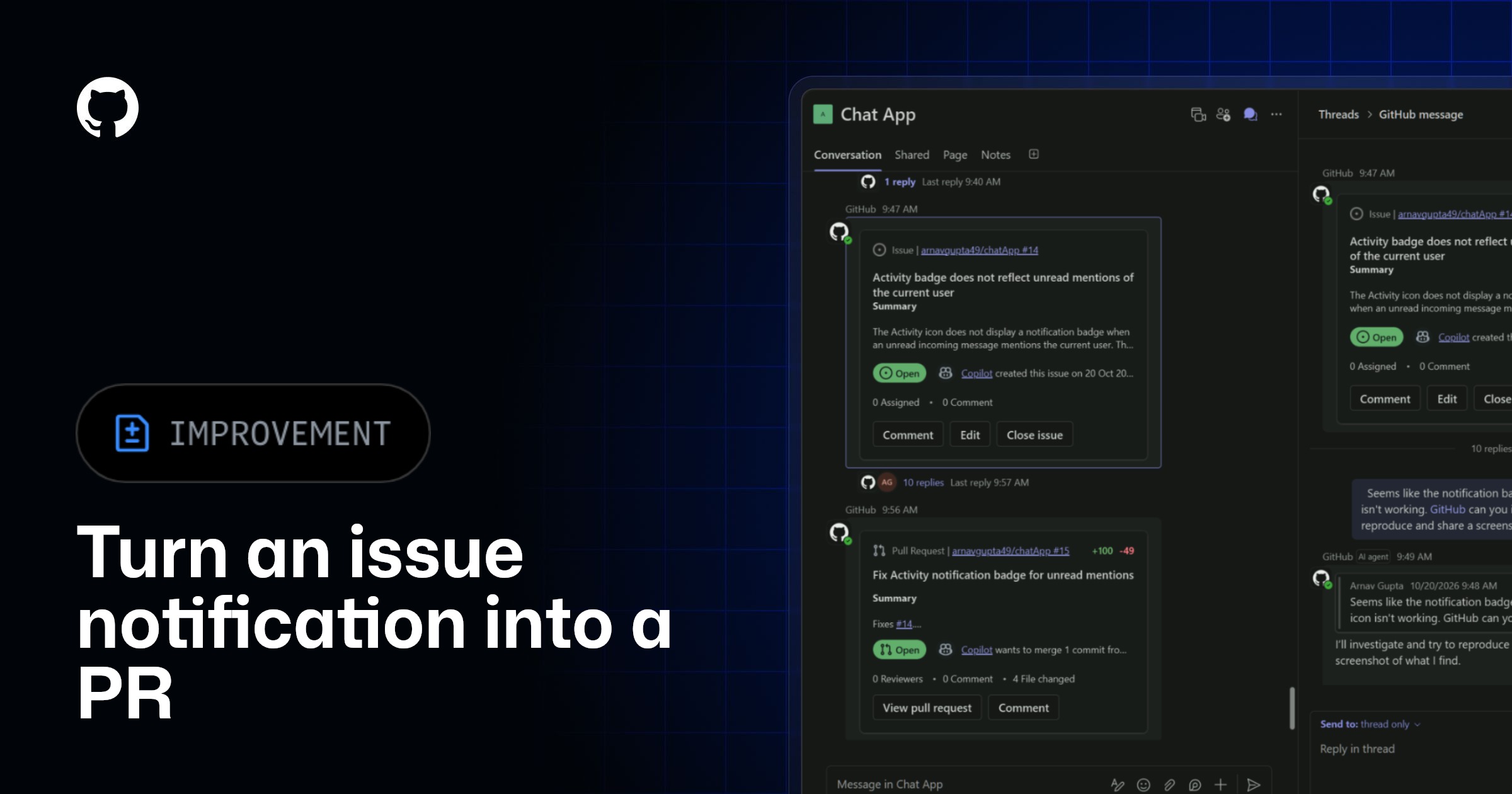 Turn notifications into code with the GitHub app in Teams